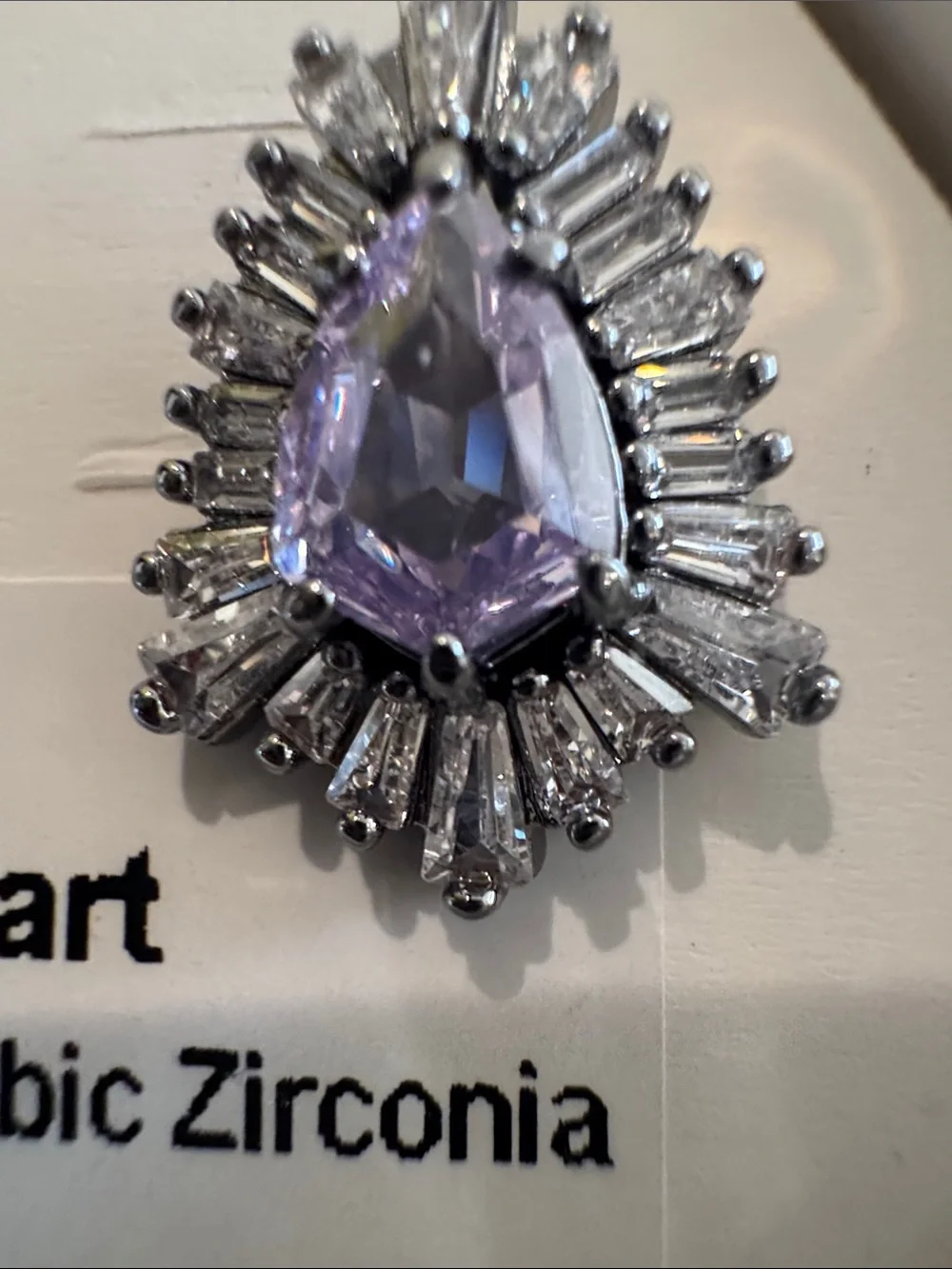 Lavender Topaz Cubic Zirconia Teardrop Stud Earrings - Hematite Plating